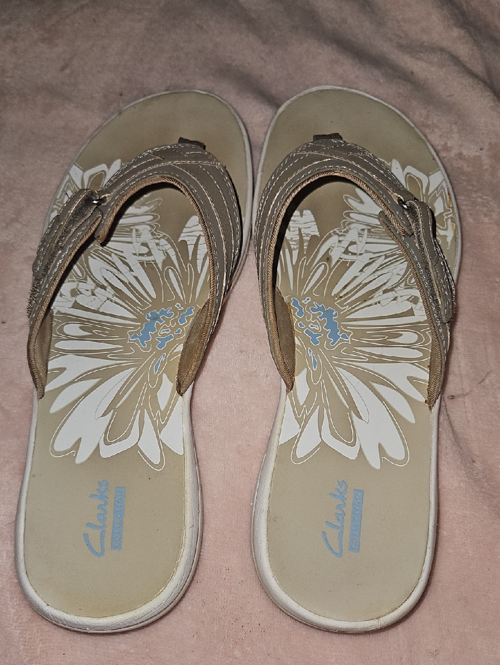 Clarks Women’s Tan Floral Flip Sandals